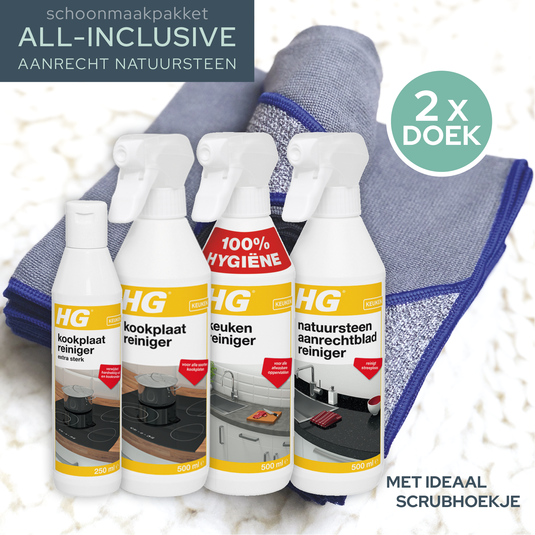 regenval Ingrijpen Hassy Schoonmaak set All Inclusive Natuursteen - Inductie Beschermer