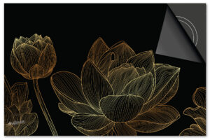 Gouden Bloemen op zwart Inductie Beschermer Exclusief SALE (71 x 52 cm)