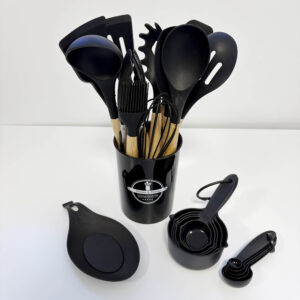 Keukengereihouder 23 stuks - Zwart siliconen/hout