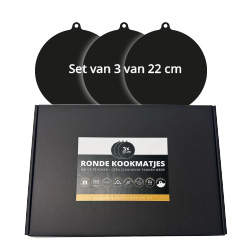 Ronde Kookmatjes zijn perfect te gebruiken tijdens het koken. Ze liggen tussen de pannen en de kookplaat en laten de hitte door.  Voordelen • Geen schuivende pannen meer! • Geen vet, vuil en overkokende waterspetters op de kookplaat!