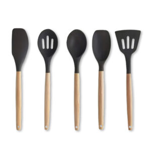 Spatelset - zwart siliconen - 5 stuks